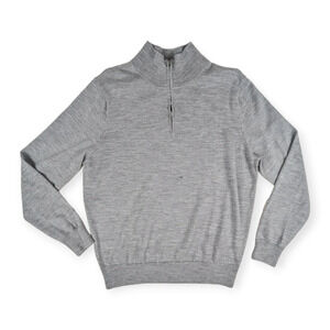 J. Crew Men's Gray 100% Merino Wool High Neck 1/4 Zip‎ Pullover Sweater